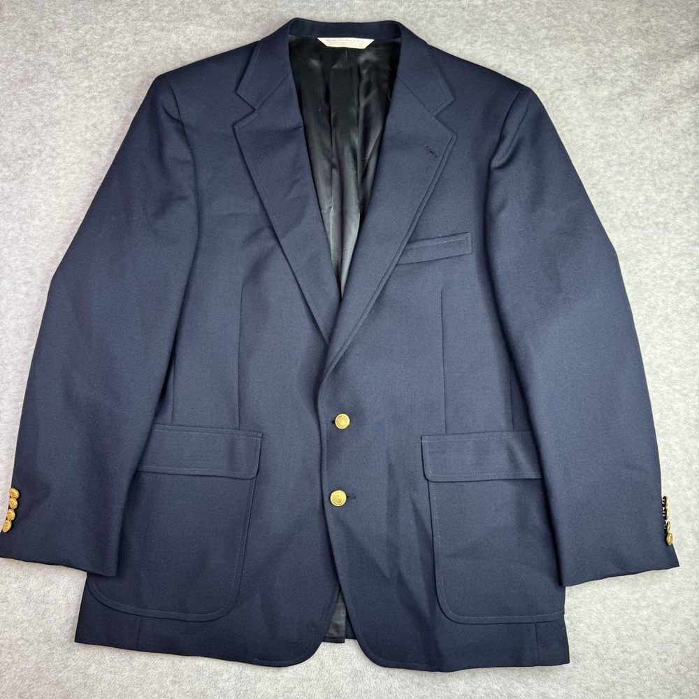 Vintage Christian Brooks Blazer Jacket Sport Coat Size 46 Navy Blue Gold Buttons